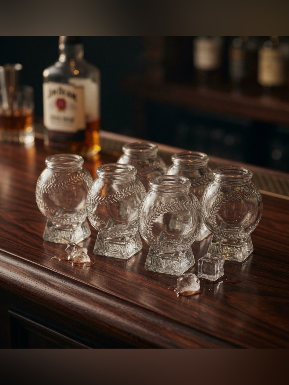 Jim Beam Baseball Shot Glasses 6Pc VTG Collectible Barware Father’s Day Birthday